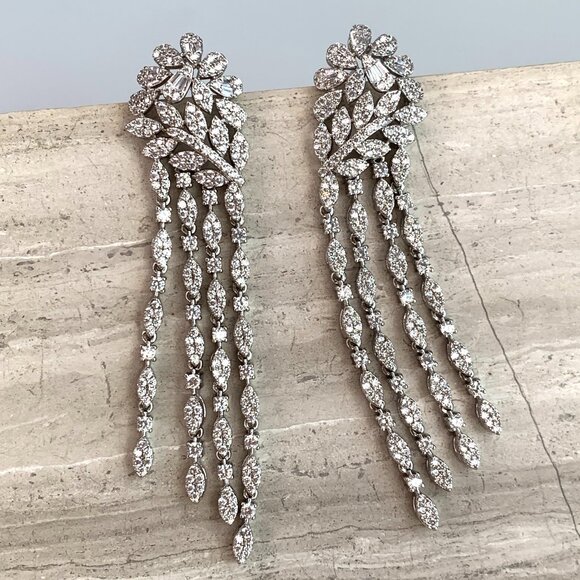 NEW~ Anthropologie SHASHI "Fleurir Drop" Pavé Crystal Fringe & Flower Earrings - Picture 12 of 15